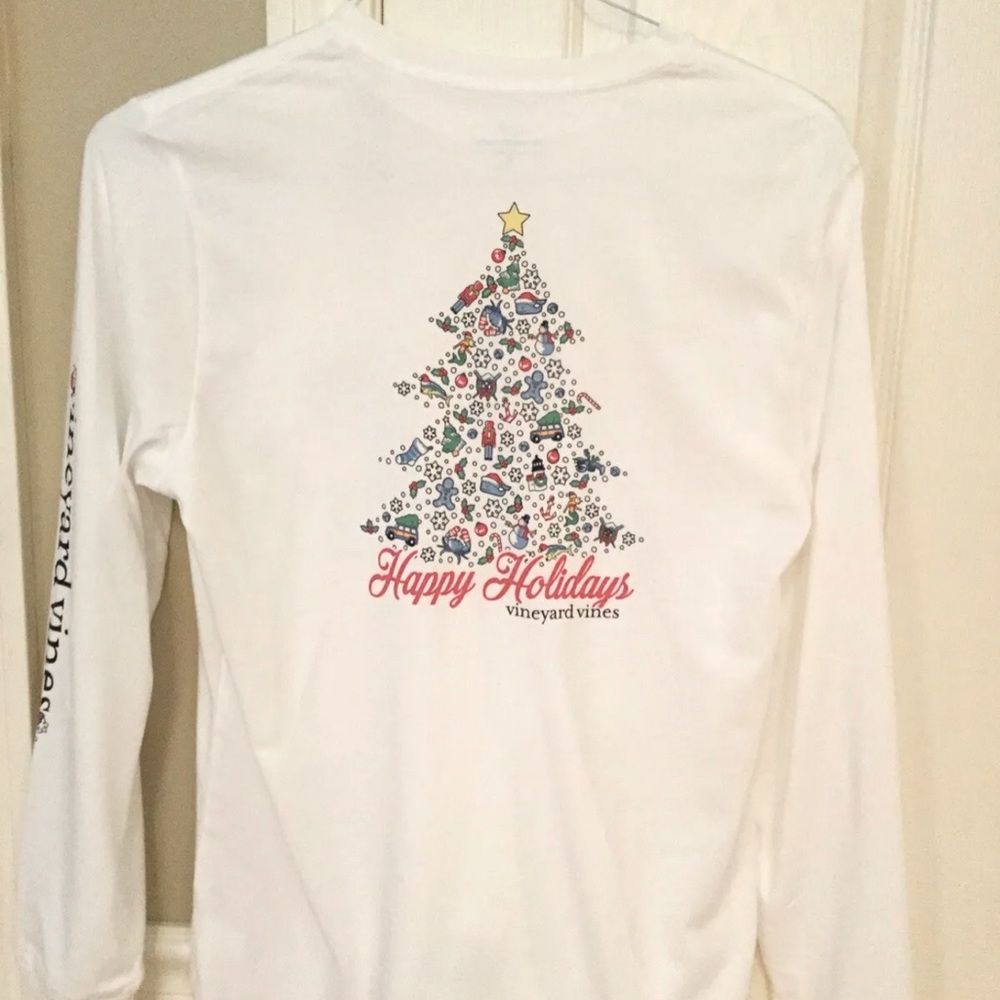 COPY - Vineyard Vines Kid’s Christmas Holiday Icons Tree White L/S Size 7 T-Shi…